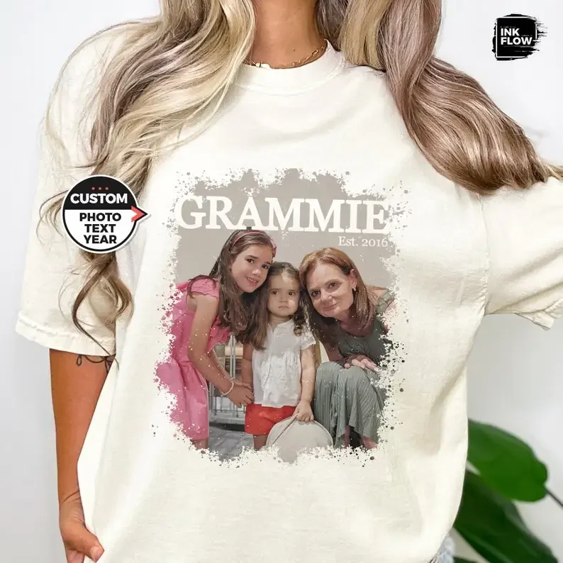 Custom Grandma Shirt Personalized Text Photo and Year Picture TShirt Memorial Tee Logo Top Comfort Col