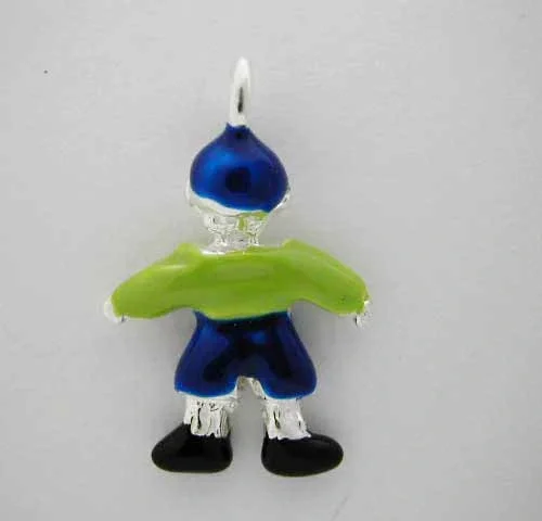 

Silver ENAMEL Green Blue BOY man person CHARM