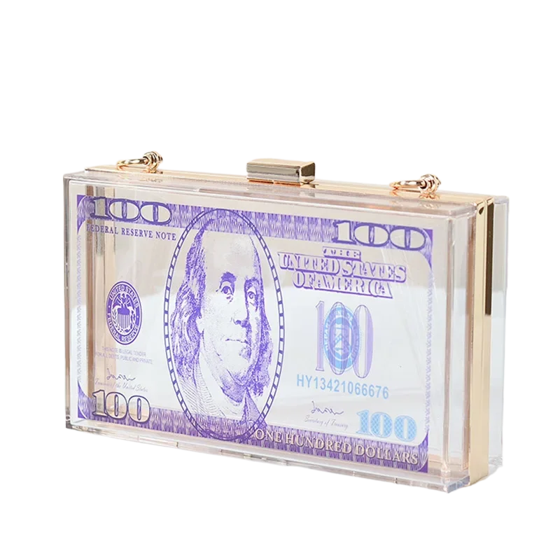 Женские сумки-клатчи с долларовым принтом акриловая прозрачная вечерняя сумка