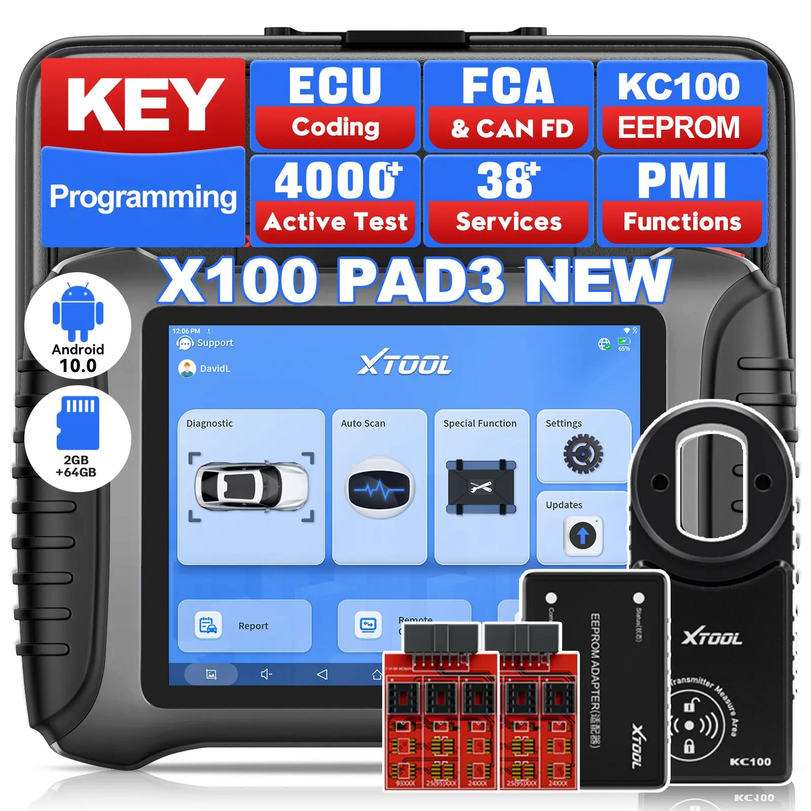 Фото Программатор ключей Xtool X100 Pad3 для автомобилей, считыватель PIN-кодов иммобилайзеров, сканер с KC100 EEPROM, склад США №1