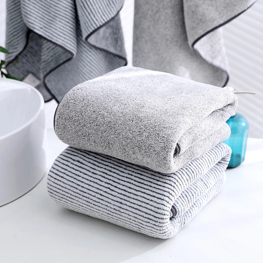 

Bamboo Charcoal Fiber Antibacterial Lint-free Large Bath Towel Super Absorbent Shower Towels for Adults Thick Soft Grey Striped