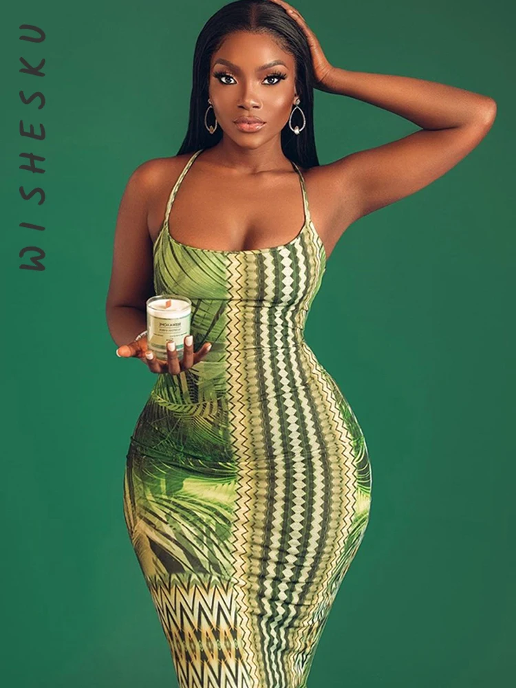 

Женский сарафан с лямкой на шее, облегающее длинное платье без рукавов с принтом в стиле бохо, винтажная одежда во французском стиле, одежда ...