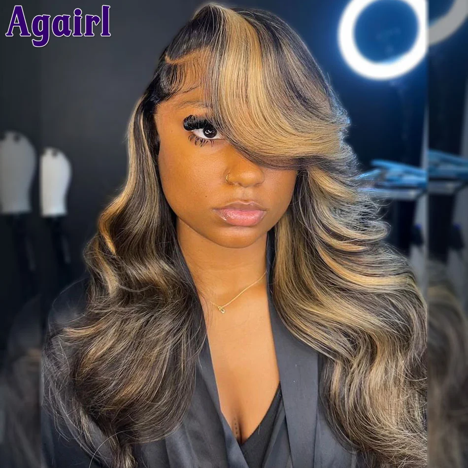 

Glueless 4X6 Wig 34Inch 13x6 Lace Frontal Body Wave Human Hair Wigs Blonde 27 Black Highlight 13X4 Wavy Lace Front Wig for Women