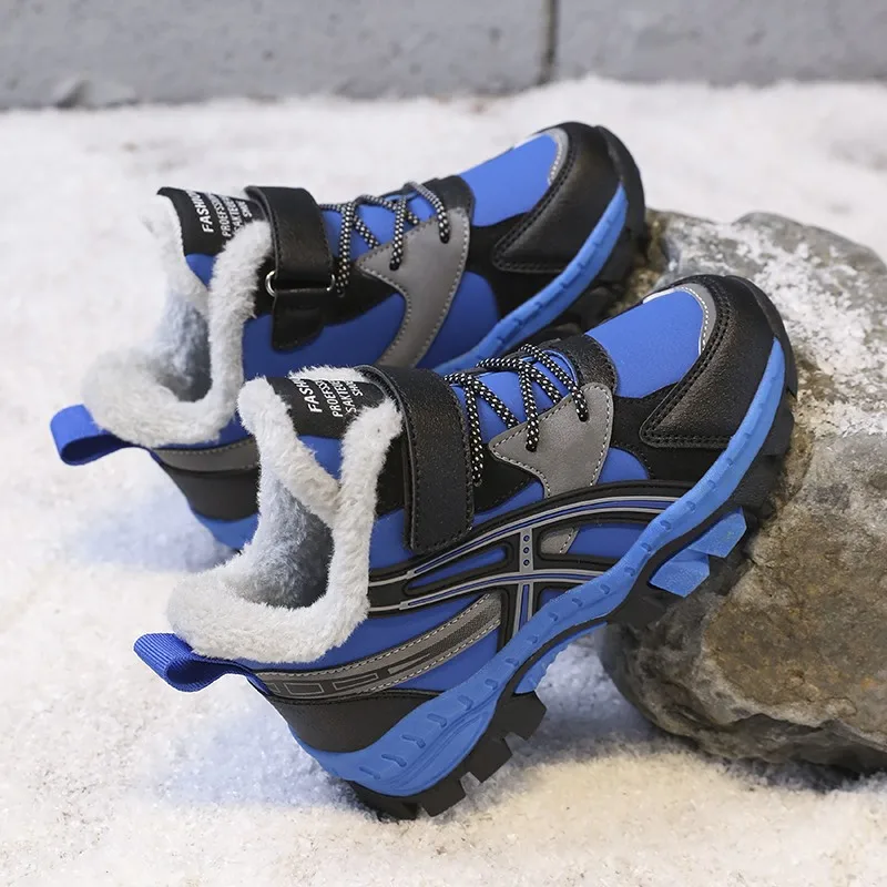 Kids Winter Warm Cotton Hiking Sneakers 2022 Fashion Trend Boys' Walking Shoes Leather Waterproof and Anti-skid Children's Shoes