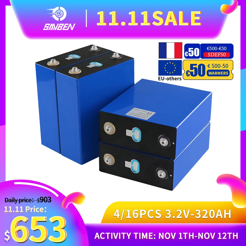 Najtaniej 3.2V 320AH 310Ah Lifepo4 Bateria LFP Komórki Klasy A 12V 24V 48V ładowalny Akumulator Głębokie Cykle Z Szynami Na Wózek Golfowy