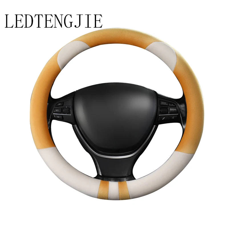 

LEDTENGJIE Winter Car Steering Wheel Cover Cute Cartoon Short Plush Car Handle Cover Non-slip Car Interior Accessories