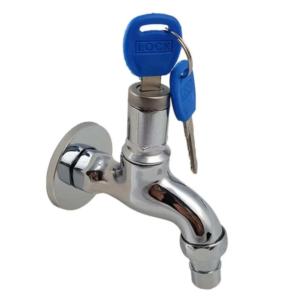 

1PC Portable Wash Water Faucet Household Outdoor Home Faucet With Lock Key Alloy Faucet Single Tap Anti-theft