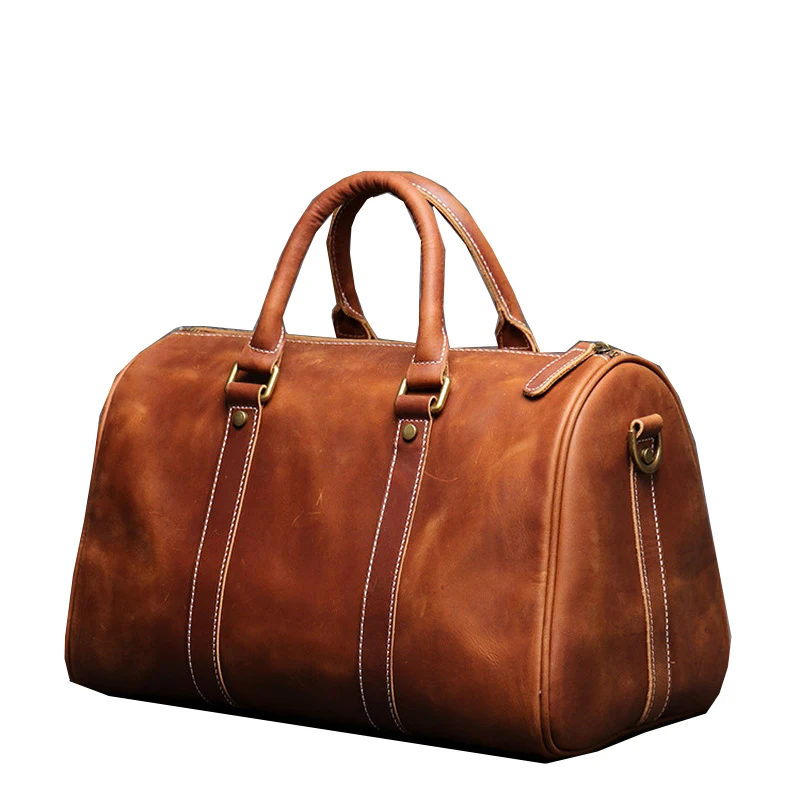 

Genuine Leather Men Women Travel Handbag Soft Real Cow Leather Carry Hand Luggage Bags Travel Shoulder Bag Male Female Weekend