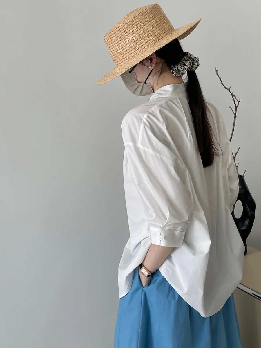 Белая рубашка с воротником-стойкой и рукавом лентой женские модные брендовые