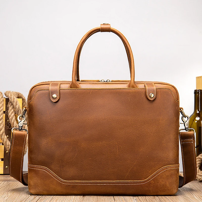 

Портфель из натуральной кожи для ноутбука в стиле ретро, повседневная сумка-тоут для планшета, мужская Сумка для документов, для работы