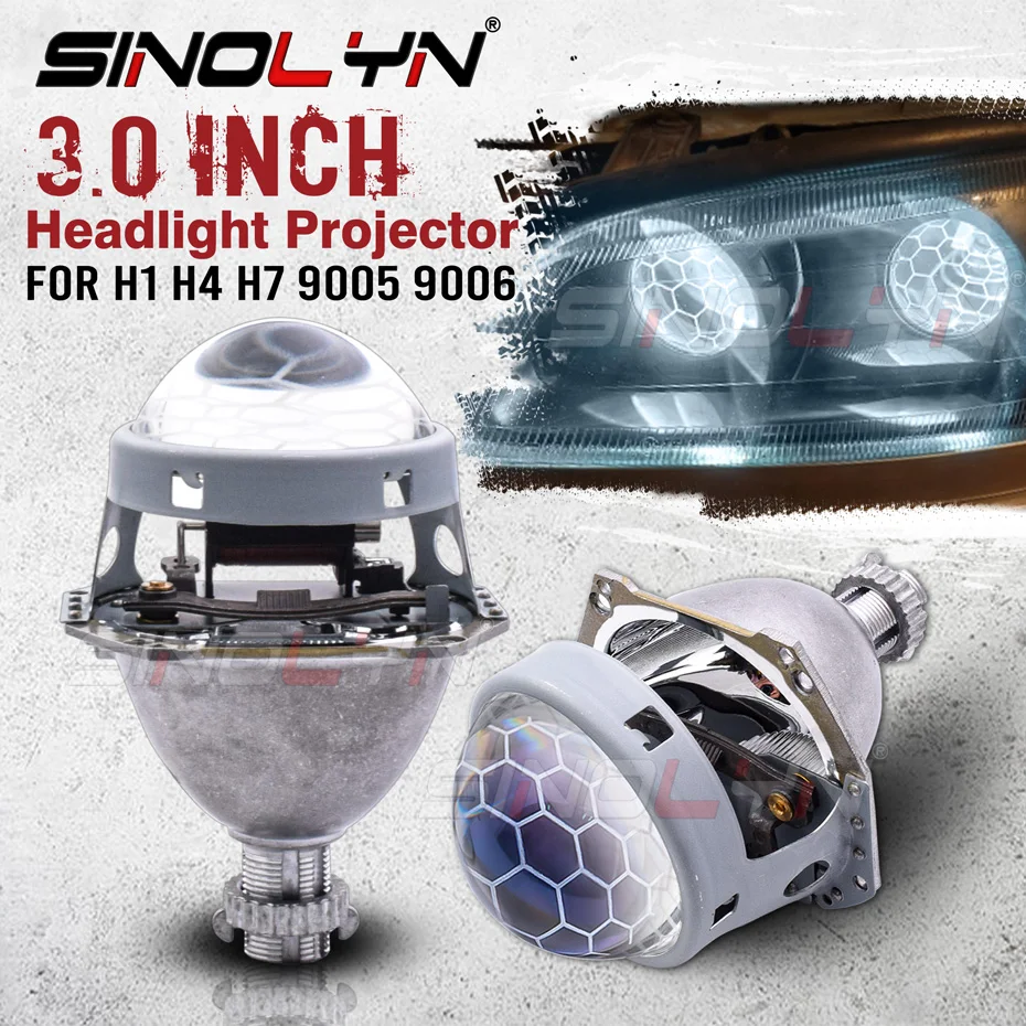 Sinolyn Angel Eyes Honeycomb Bi Xenon Lenses For H1 H4 H7 9005 9006 Headlight 3 Inch 6000K Lamp Projector Hella 3R Car Products