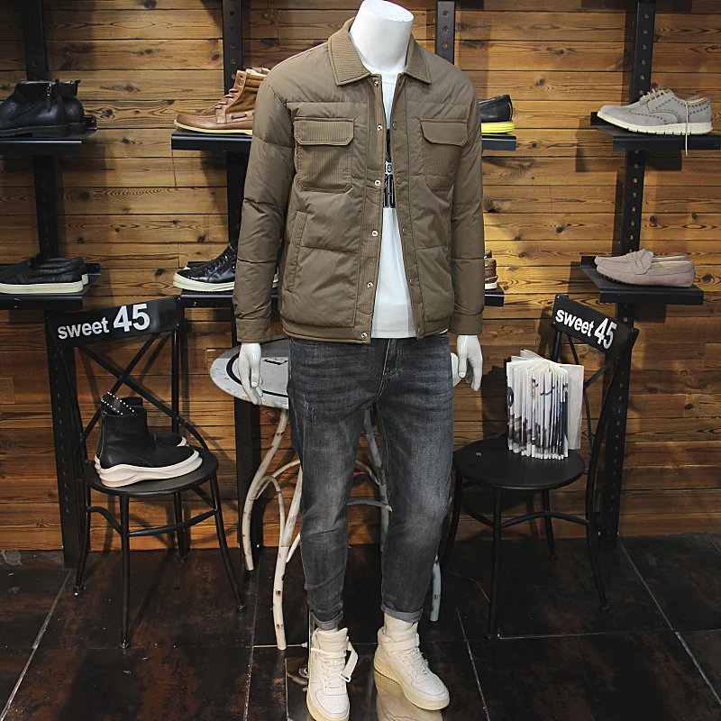 Зимняя одежда мужской пуховик с лацканами лоскутный дизайн планкой молодежный