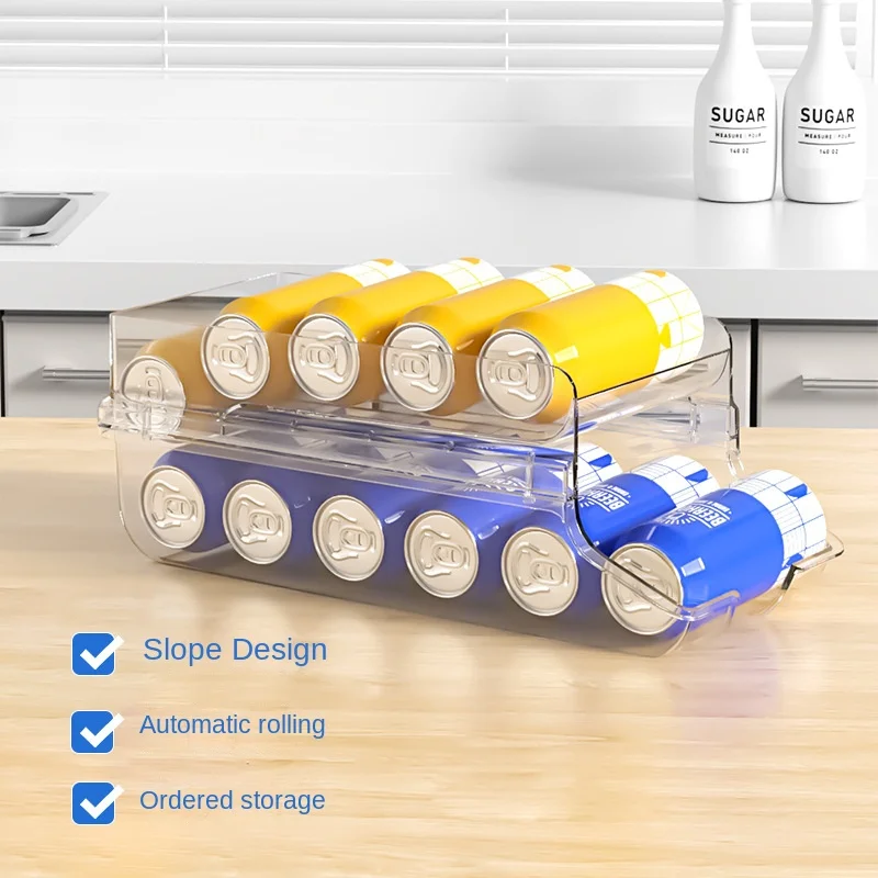 

PET Beverages Fridge Pop Can Storage Box Auto Roll Drink Organizer Beer Coke Cans Kitchen Containers Refrigerator Storage Boxes