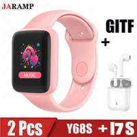 2pcs y68s i7s bluetooth fitness tracker smart watch heart rate monitor mens womens watches up to date d20 macaron smartwatch