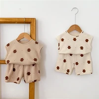 baby clothing sets for girl boy cute cartoon bear print vest shorts suit summer cotton sleeveless kids clothes girls outfits