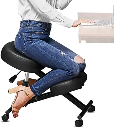 

Office Kneeling Chair, Height Adjustable Stool with Thick Foam Cushions and Smooth Gliding Casters to Improve Posture and Reliev