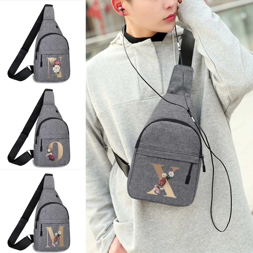 

Men's Crossbody Chest Bags Outdoor Sports Shoulder Bag Gold Letter Print Fanny Pack Fashion Backpack Canvas Handbag Shoppers