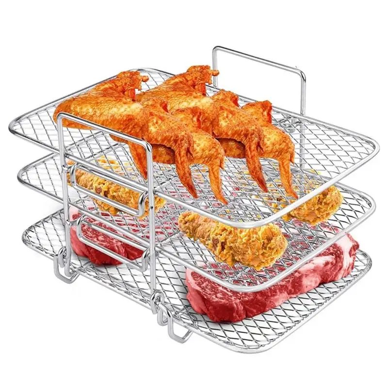 

3 Tier Air Fryer Rack Food Grill Multi-layer Dehydrator Rack Air Fryer Accessories Rack Safe And Fine Mesh Barbecue Basket