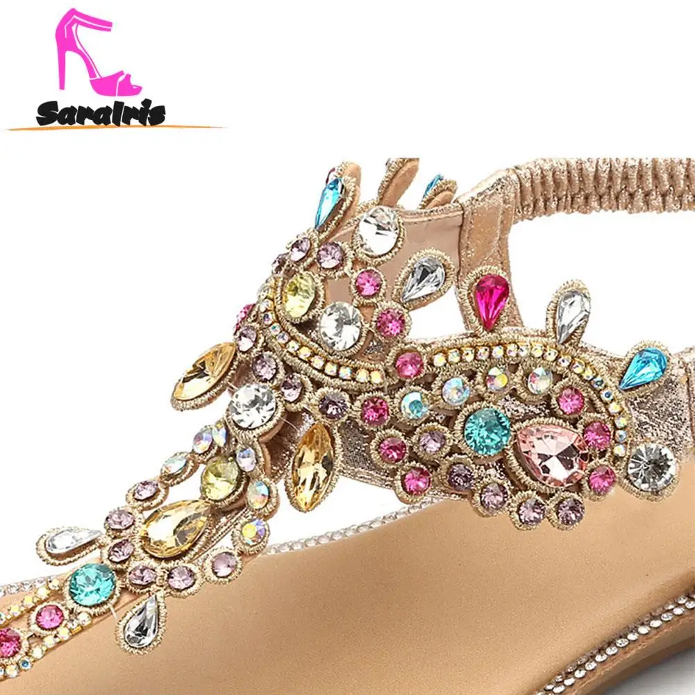 New Fashion 2023 Summer Women Sandals Colorful Drill Beach Sandals Round Toe Flat Shoes Simply Casual Large Size comfy Sandals