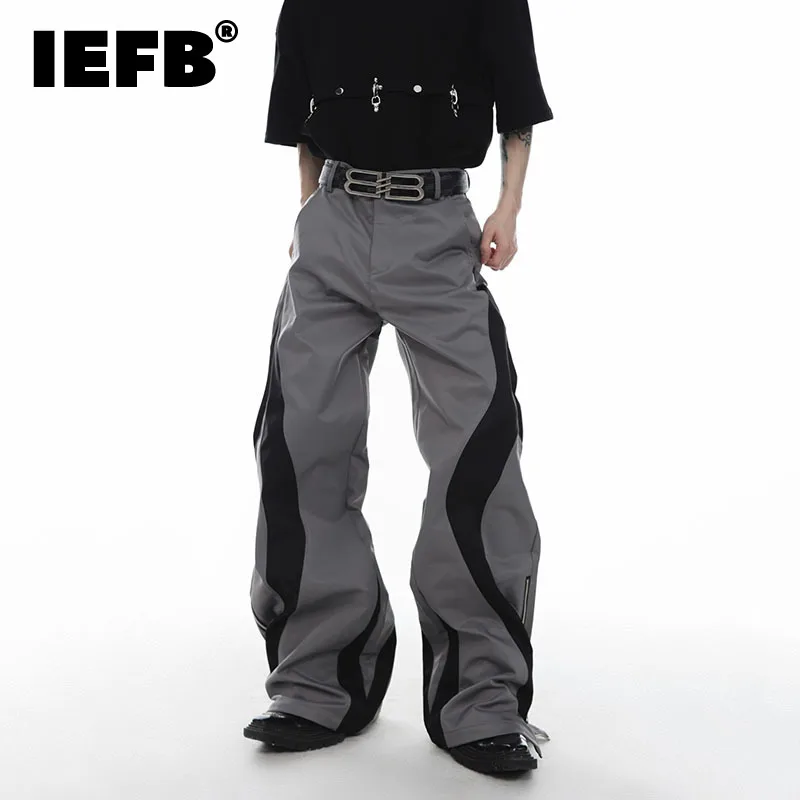 

Мужские повседневные брюки IEFB на молнии с разрезом, Сращенные мужские брюки в стиле High Street, цветные брюки в стиле ретро, корейский стиль, вес...