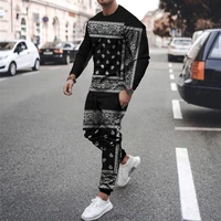 men spring autumn long sleeve t shirt two piece sets high quality vintage tracksuit oversized loose clothes casual tshirt suits