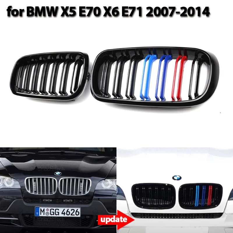 

2Pcs Car Style Gloss Black Front Kidney Double Slat Grill Grille for BMW X5 E70 2007-2013 X6 E71 E72 2008-2014 Accessories