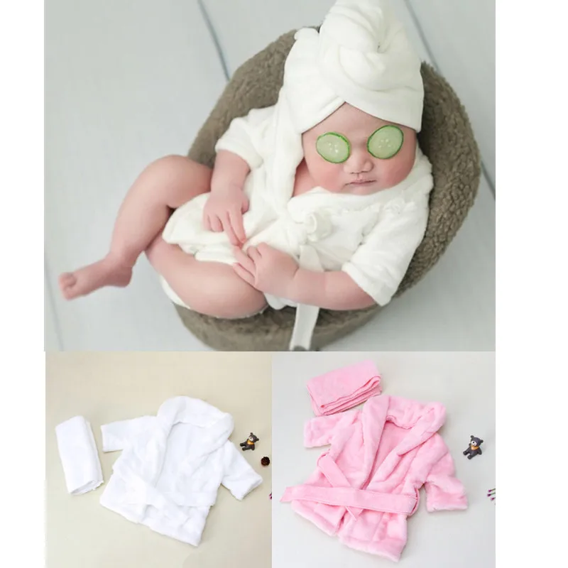 New Baby Bathrobes Bath Towel Solid Color Warm Baby Hooded Robe With Belt Newborn Photography Props Baby Photo Shoot Accessories