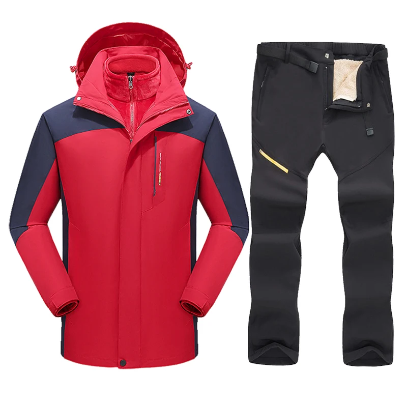 

Зимний плотный теплый мужской лыжный костюм, водонепроницаемый ветрозащитный комплект для катания на лыжах и сноуборде, куртка и брюки, мужские зимние костюмы, уличная одежда