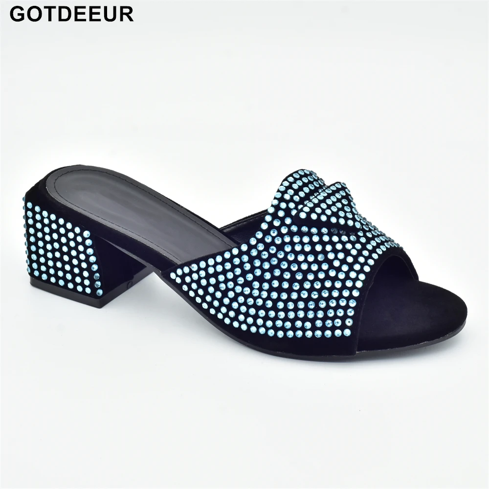 

New Arrival Woman Designer Shoes African Party Pumps Decorated with Rhinestone Slip on Ladies Shoes Heels Wedding Shoes Bride