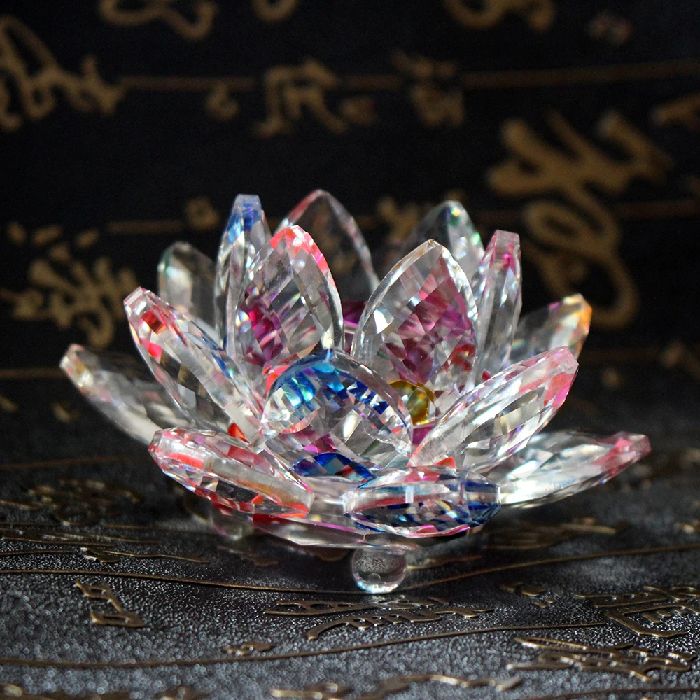 

Fengshui K9 Crystal Lotus Flower Paperweight Crystal Lotus Flower Crafts 7 Colors Glass Figurines Home Decor Accessories