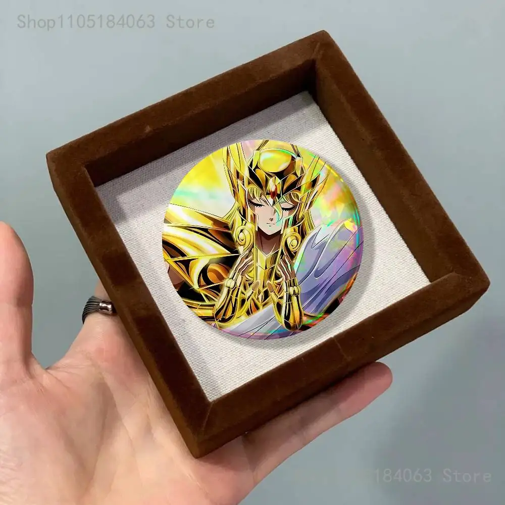 Фото Значок S-Saint Seiya Virgo Shaka для украшения рюкзаков и одежды, круглая жестяная брошь, забавный подарок на заказ для друга. №3
