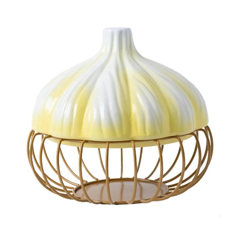 

ABHU Home Kitchen Onion Ginger And Garlic Storage Basket Creative Egg Fruit Basket Household Spice Storage With Ceramic Cover