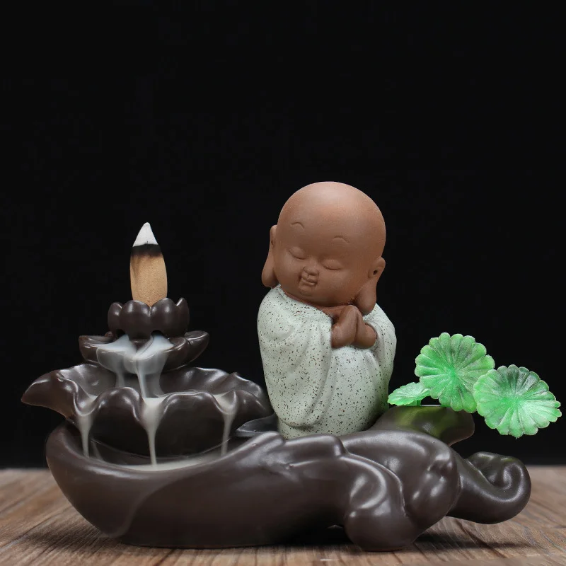 

Ароматические благовония для дома, ароматические благовония, держатель для благовония, аромат Ecoflow, маленький монах, фонтан, часть Будды, во...