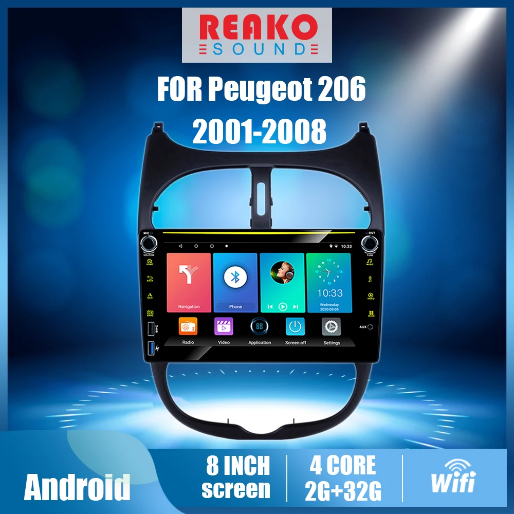 $106.94 REAKOSOUND 8'' 2 Din Car radio For Peugeot 206 2001-2008 Multimedia Player WIFI Android RDS DSP GPS Navigation Player