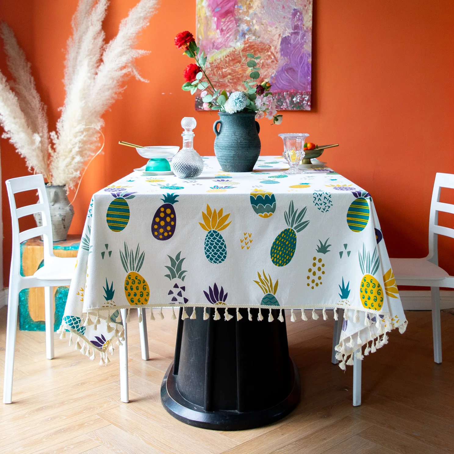

Cute Pineapple Fruit Tablecloth Linen With Marginal Tassel for Living Room Dinner Tablecover Kitchen Home Decoration #D