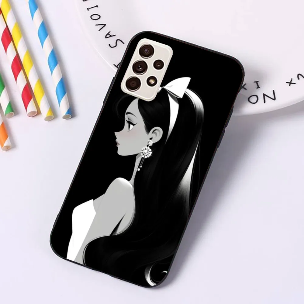 Черный белый чехол для мобильного телефона девочек Samsung A91 A81 A73 A72 A71 A30S A20 A12 A13 A52 A53