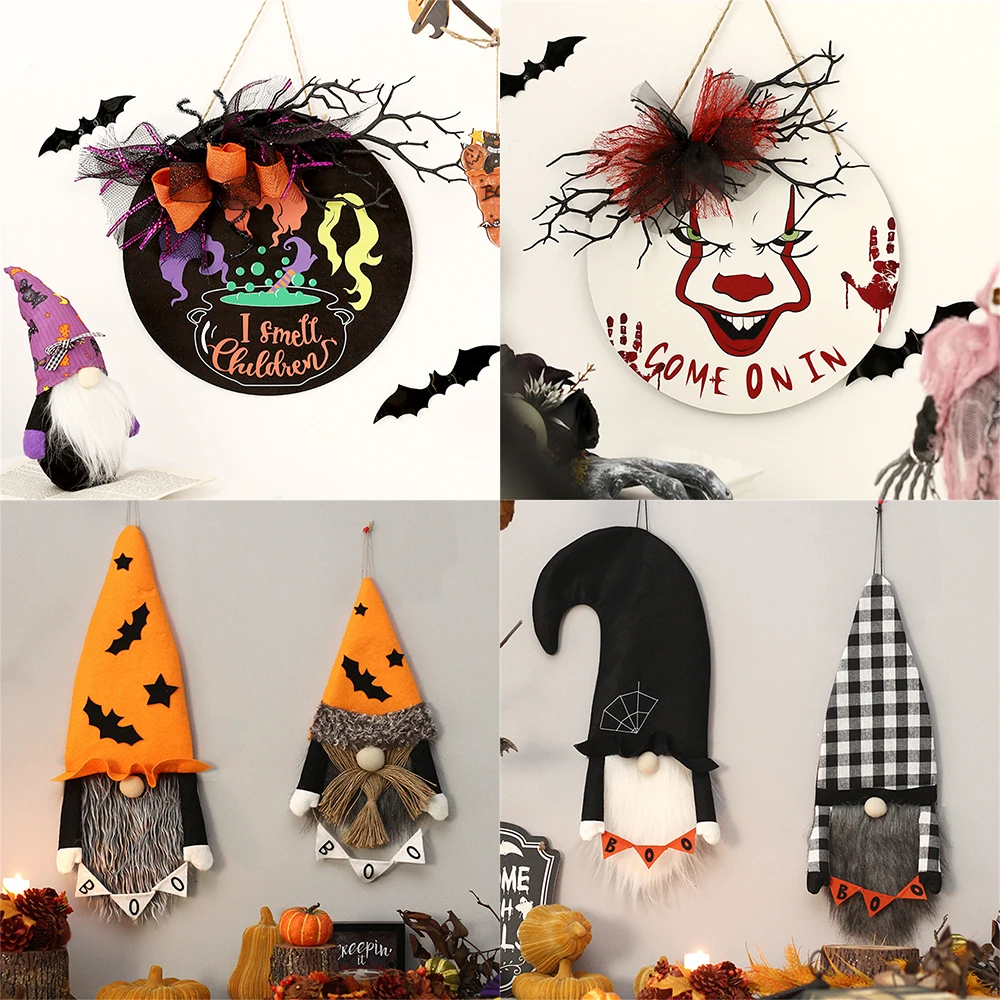 

Дверной декор для Хэллоуина, деревянный венок ведьмы или ведьмы, вешалка для Хэллоуина, праздничный дверной Декор клоуна для уличного фермерского дома