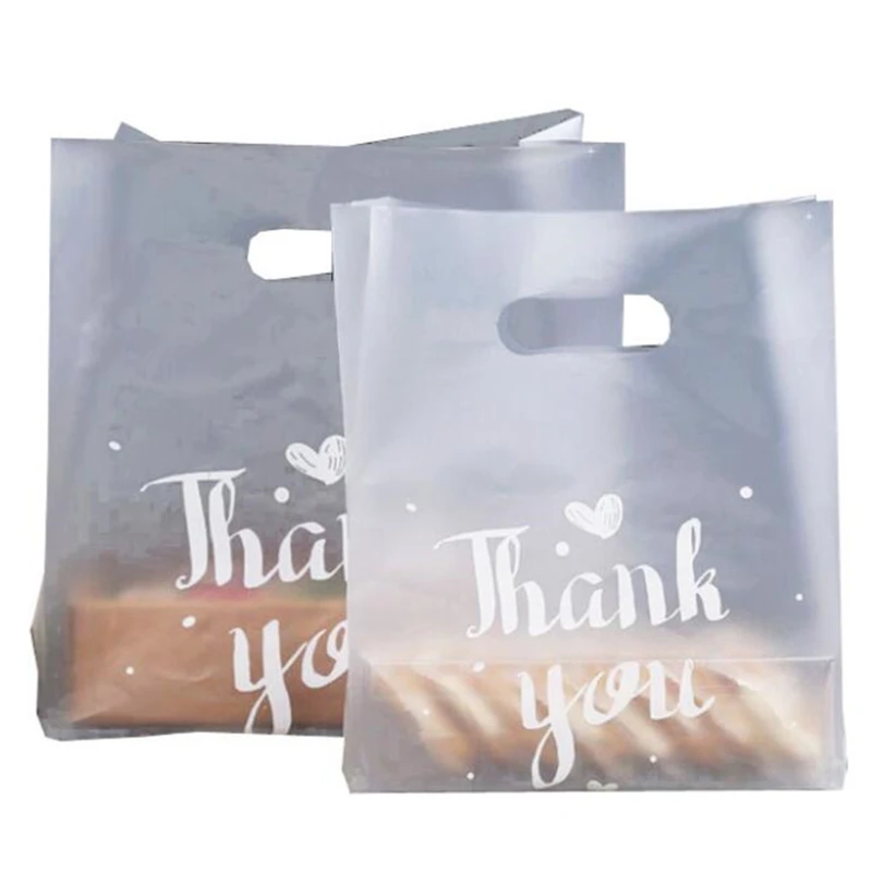 

50pcs Thank You Plastic Gift Bags Plastic Shopping Bags With Handle Christmas Wedding Party Favor Bag Candy Cake Wrapping Bags