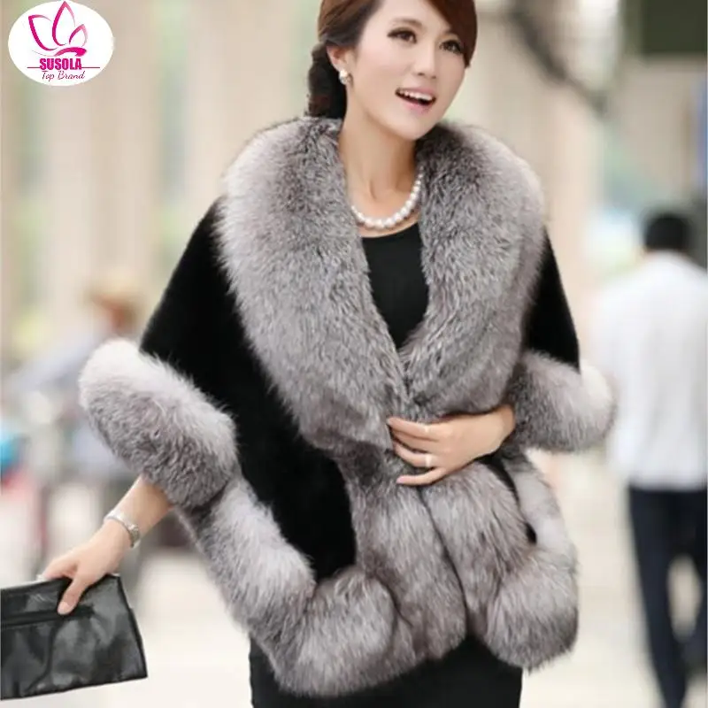 

SUSOLA Women Bridal Shawl Fur Faux Fur Wrap Wedding Cape Shawl Fur Cape Winter Fur Jacket Manteau Femme