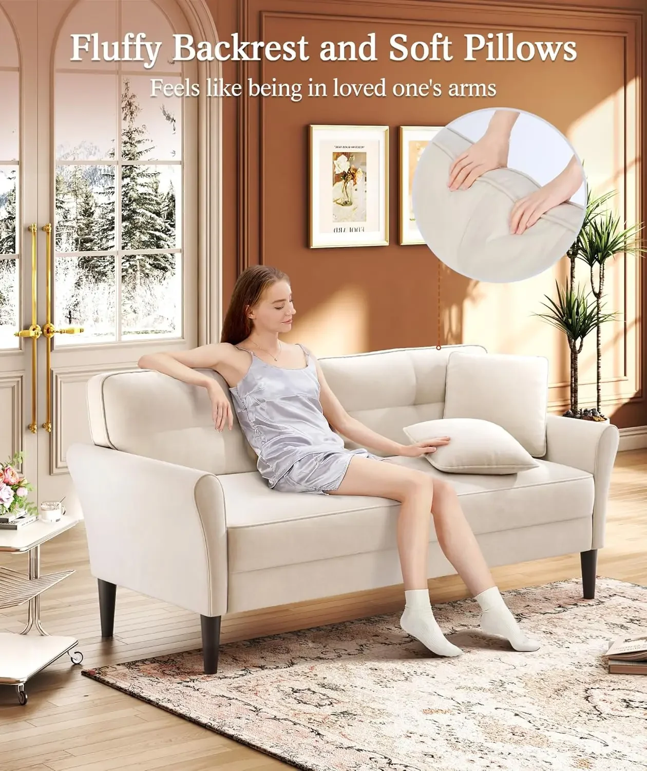 69" White Couch Sofa Couches for Living Room Comfy Sofas No Tool Fast Assembly Small