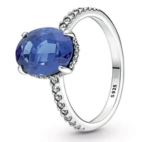 authentic 925 sterling silver sparkling blue statement halo ring for women wedding party europe fashion jewelry