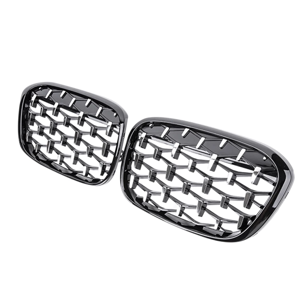 

2PCS Front Kidney Diamond Meteor Style Grille Grills for -BMW X1 F48 F49 2016 2017-2019 Racing Grills Chrome+Black
