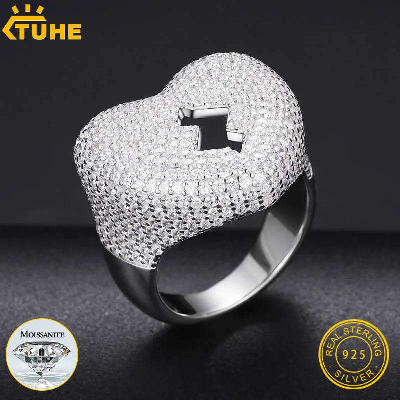 Fine Jewelry VVS1 With Certificate Moissanite Cracked Heart Ring For Women Rings S925 Silver Classic Girl