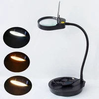 3 colors mode table lamp magnifier 8x15x 5x glass lens loupa flexible arm dimmable illuminated magnifying glass desk light