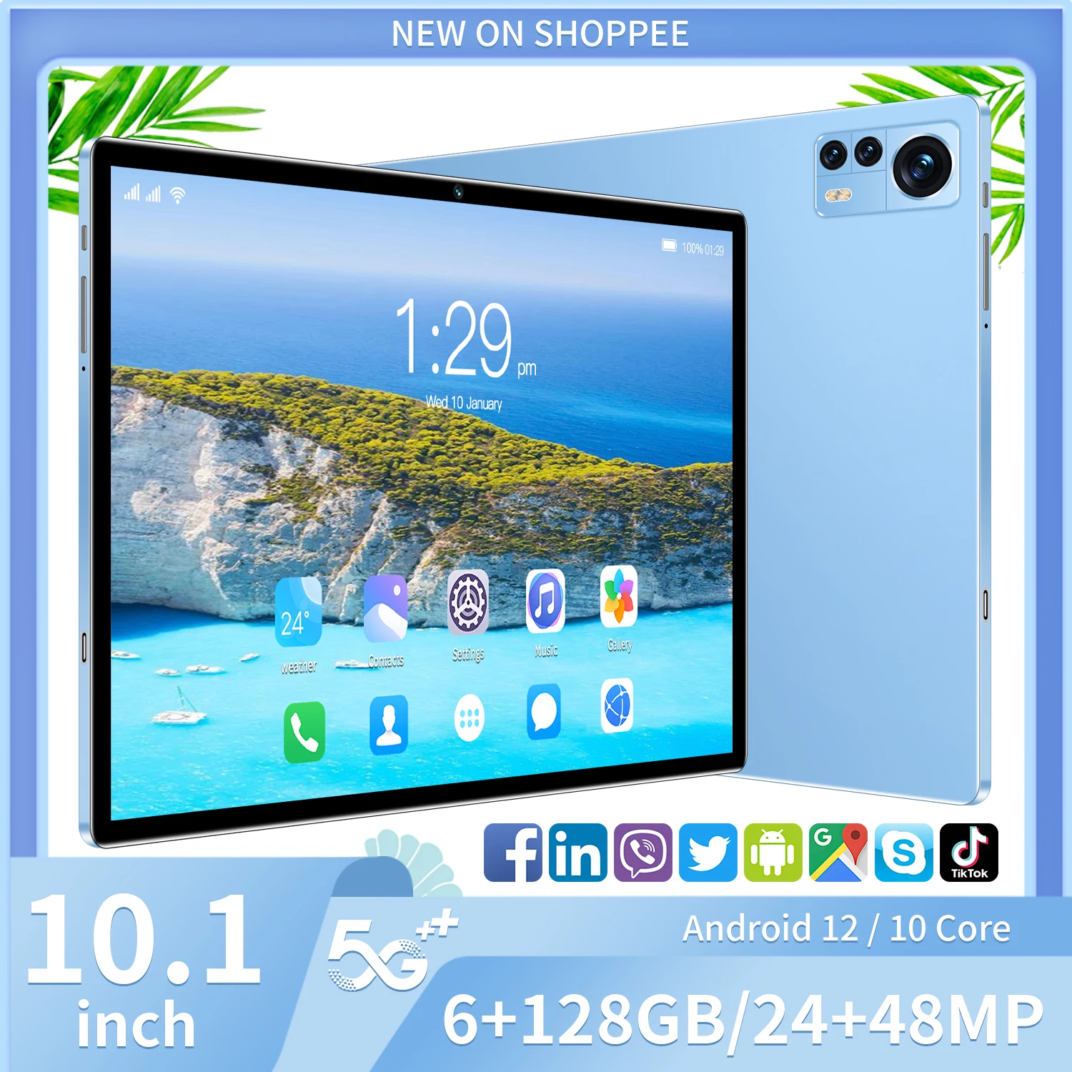 

New 10.1-inch 5G tablet Android 10.0 eight core mobile phone calls Google Play 6GB RAM 128GB ROM tablet PC WiFi Bluetooth Type-C