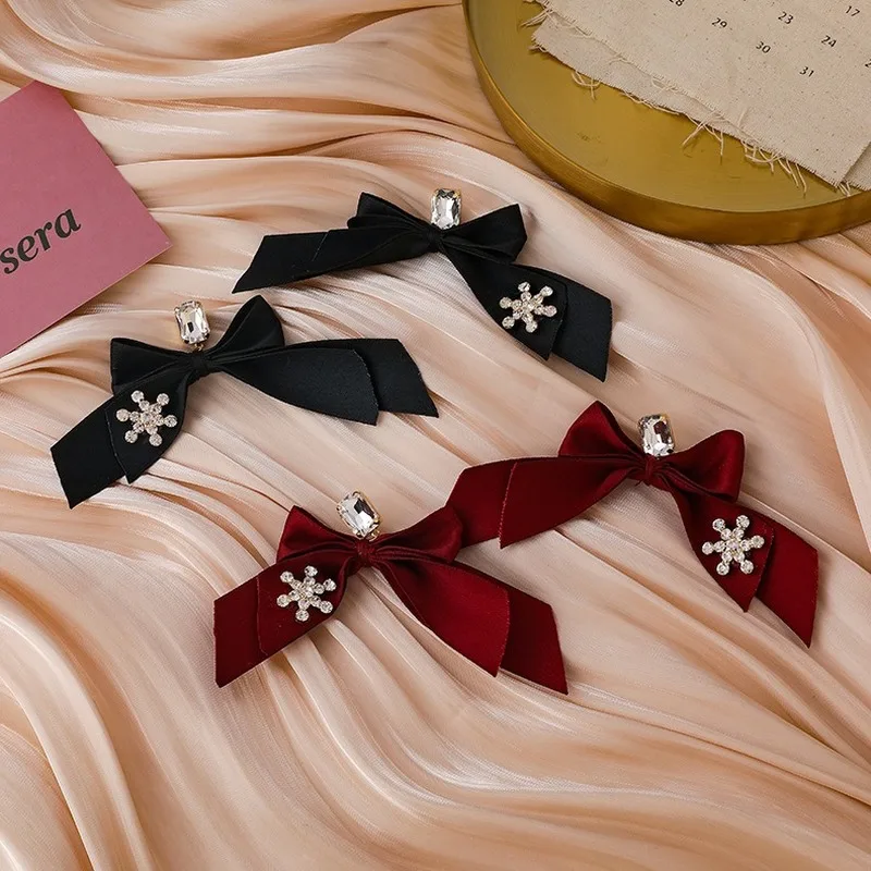 

U-Magicalk Korean Fashion Wine Red Black Bowknot Dangle Earrings for Women Bling Bling Rhinestone Snowflake Earrings Jewelry