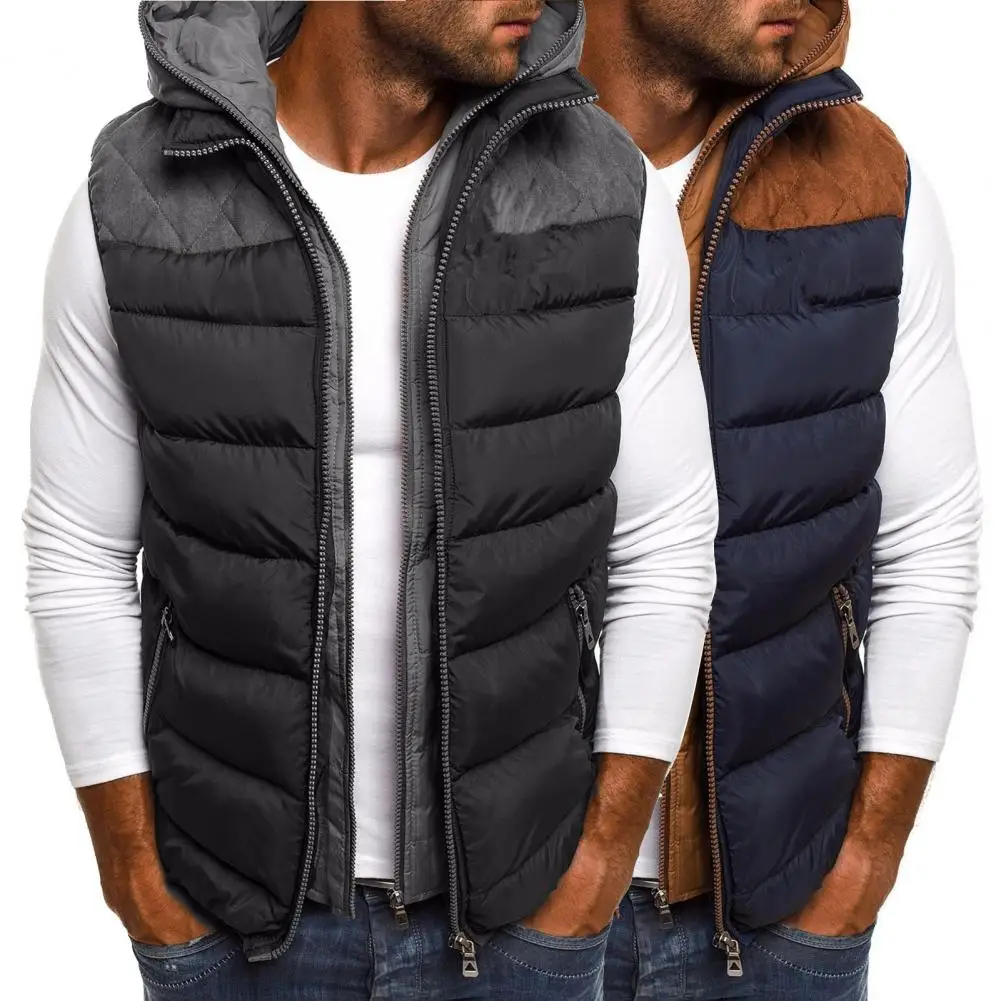 

Soft Down Waistcoat Anti-freeze Color Contrast Hooded Jacket Vest Coat Cardigan Universal Winter Vest for Daily Wear