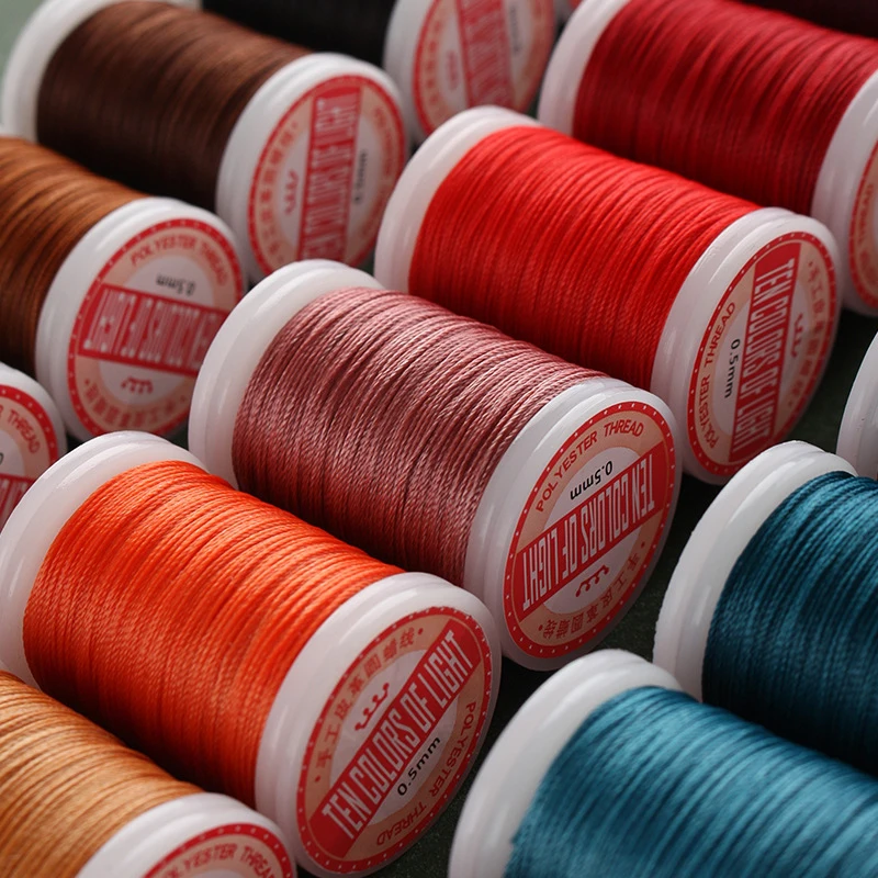 

0.4mm 0.6mm Round Waxed Thread Strong Polyester Cord Wax Coated Strings for Leather Craft Sewing Braided Bracelets