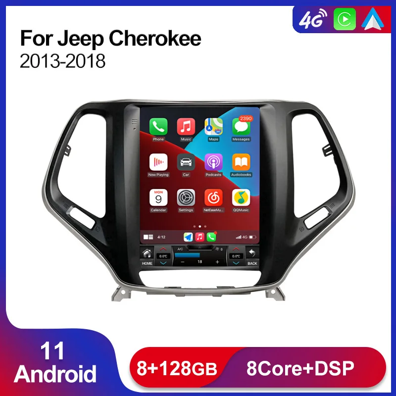 

Автомобильная Мультимедийная система с радио, Android 11, 6 + 128G Тесла, видеоплеер для Jeep Cherokee 5 KL 2013-2018 Carplay, GPS-навигация, BT, Wi-Fi