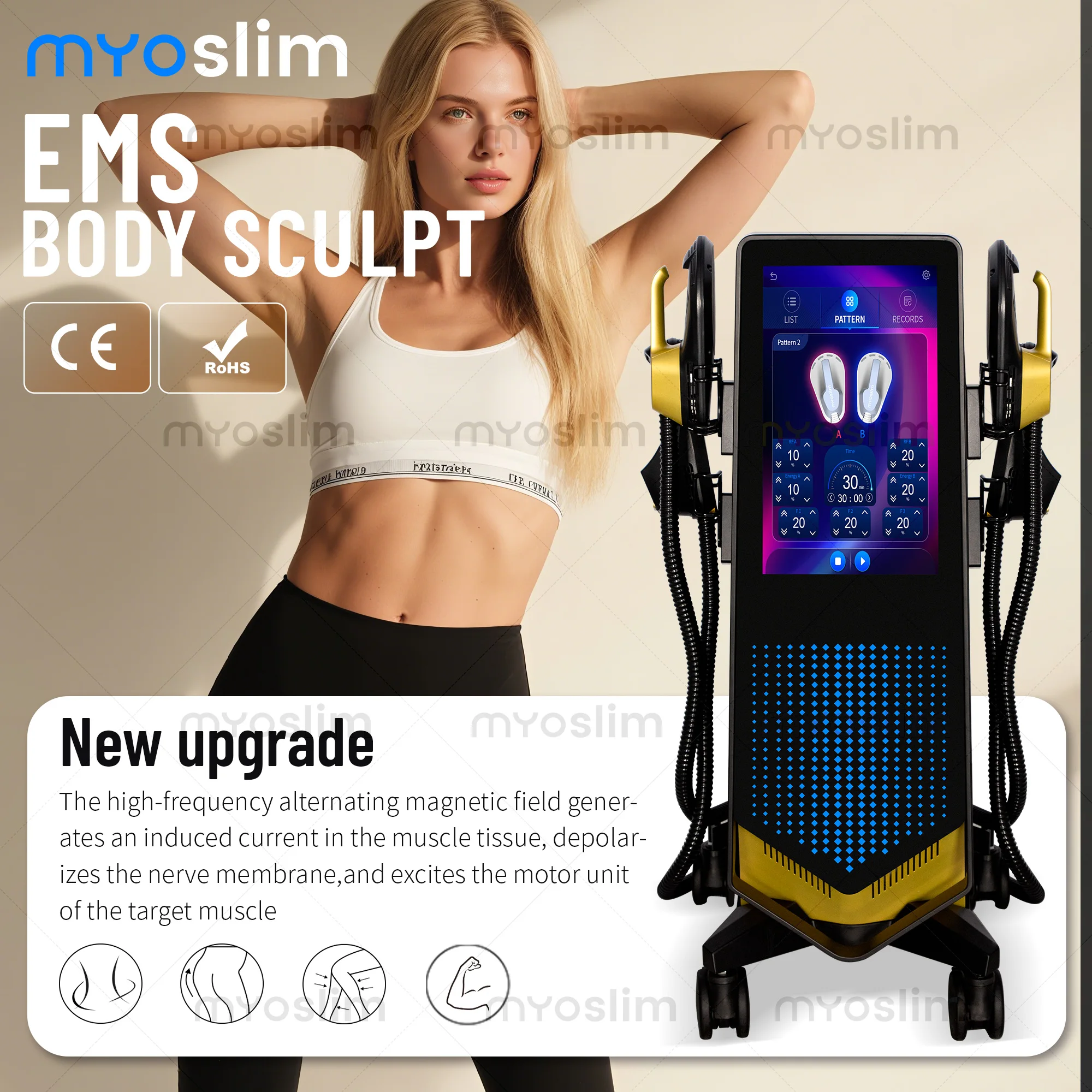 HIEMT EMS MYOslim 6500 Вт Высокоинтенсивный радиочастотный электромагнитный вибрационный массажер для фитнеса и тренировок мышц. (art.: 3920d3d64e092) - 3920d3d64e092